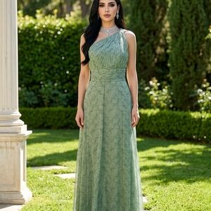 Elegant One-Shoulder Green Wedding Dress